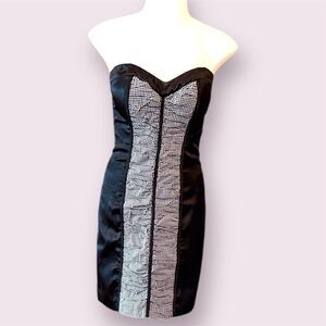 2B BEBE Y2K Inspired Strapless Satin & Gingham Corset-Style Boning Mini Dress